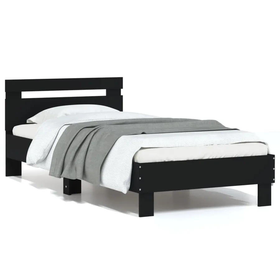 Cadre de lit sans matelas avec tête de lit noir 90x200 cm - 2