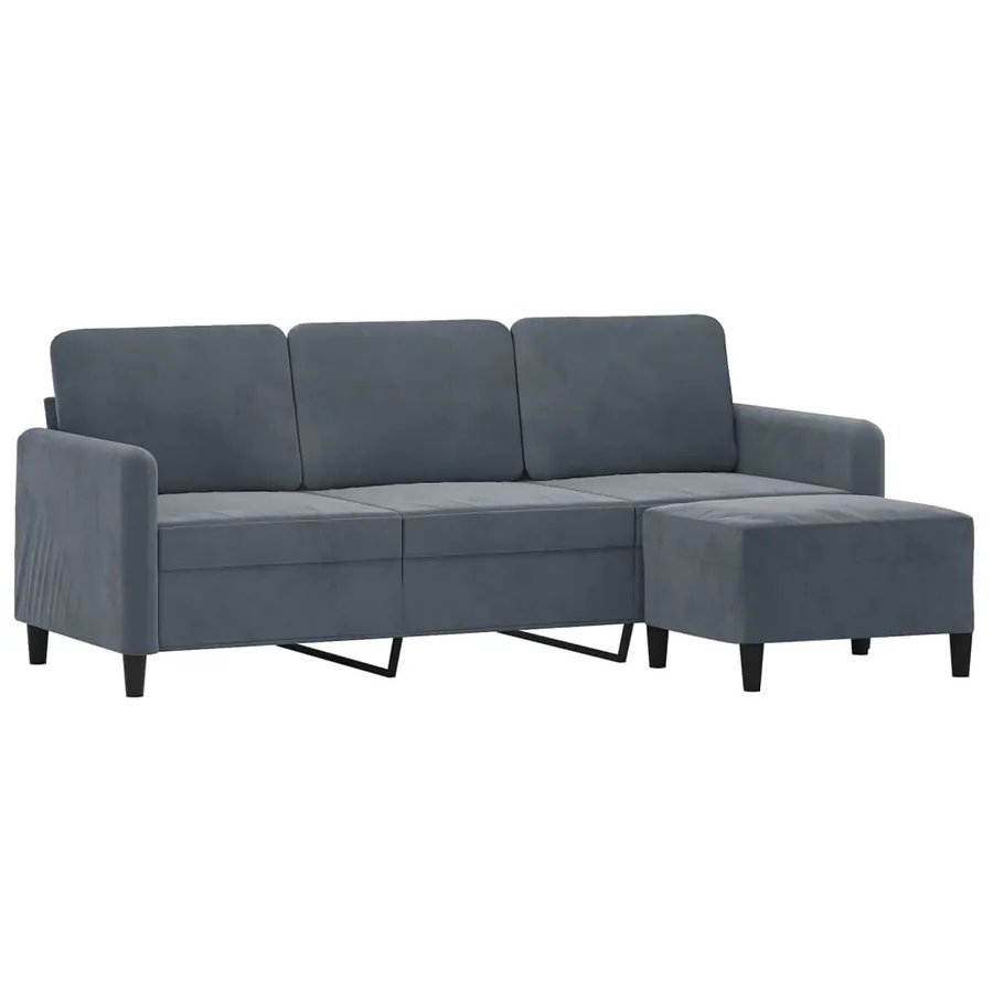 Canapé à 3 places avec repose-pieds Gris foncé 180 cm Velours - 3