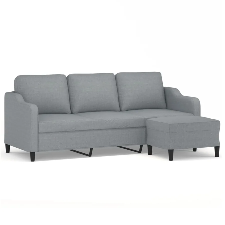 Canapé à 3 places avec repose-pieds Gris clair 180 cm Tissu - 2