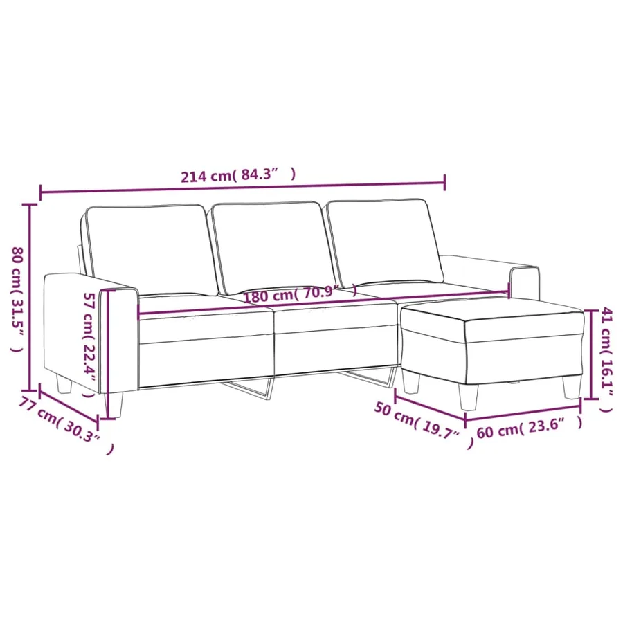 Canapé à 3 places avec repose-pieds Jaune clair 180 cm Tissu - 9
