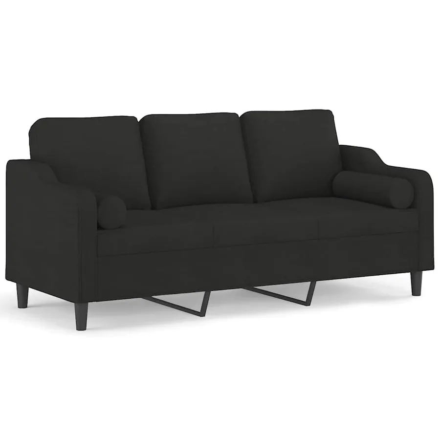 Canapé 3 places avec oreillers décoratifs noir 180 cm tissu - 2