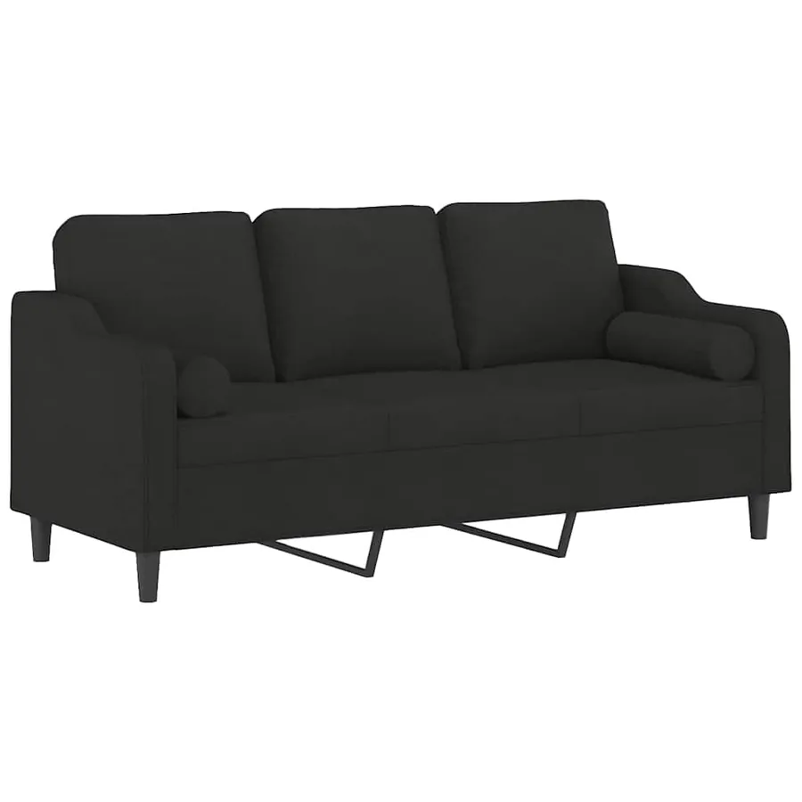 Canapé 3 places avec oreillers décoratifs noir 180 cm tissu - 3