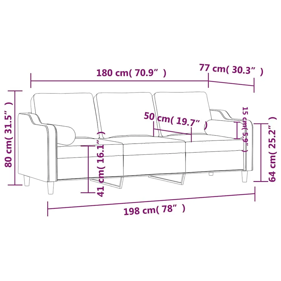 Canapé 3 places avec oreillers décoratifs noir 180 cm tissu - 8