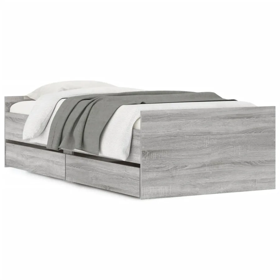 Cadre de lit avec tiroirs sans matelas sonoma gris 100x200 cm - 2
