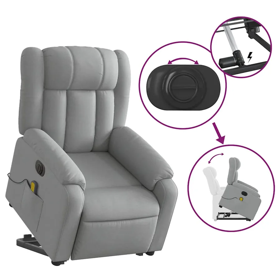Fauteuil inclinable de massage électrique Gris clair Tissu - 11