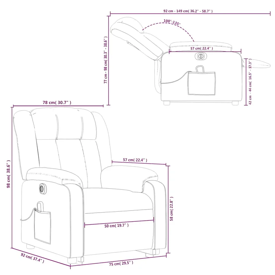Fauteuil inclinable de massage électrique Gris clair Tissu - 17