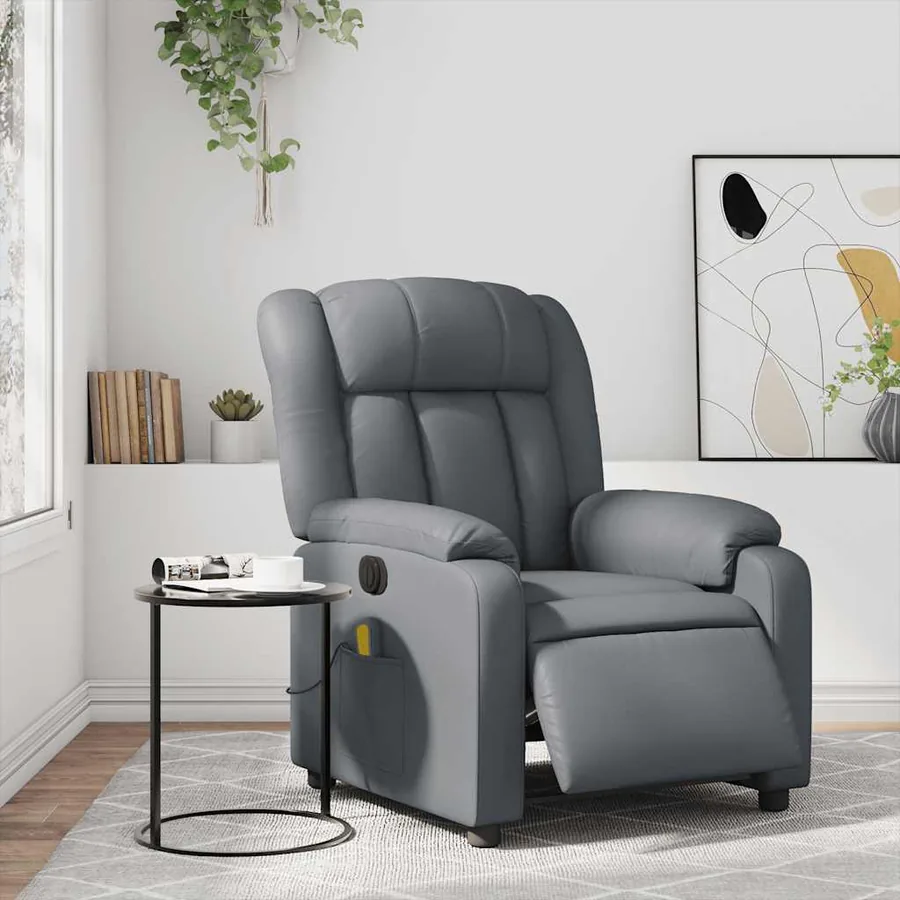 Fauteuil de massage inclinable électrique gris similicuir - 15