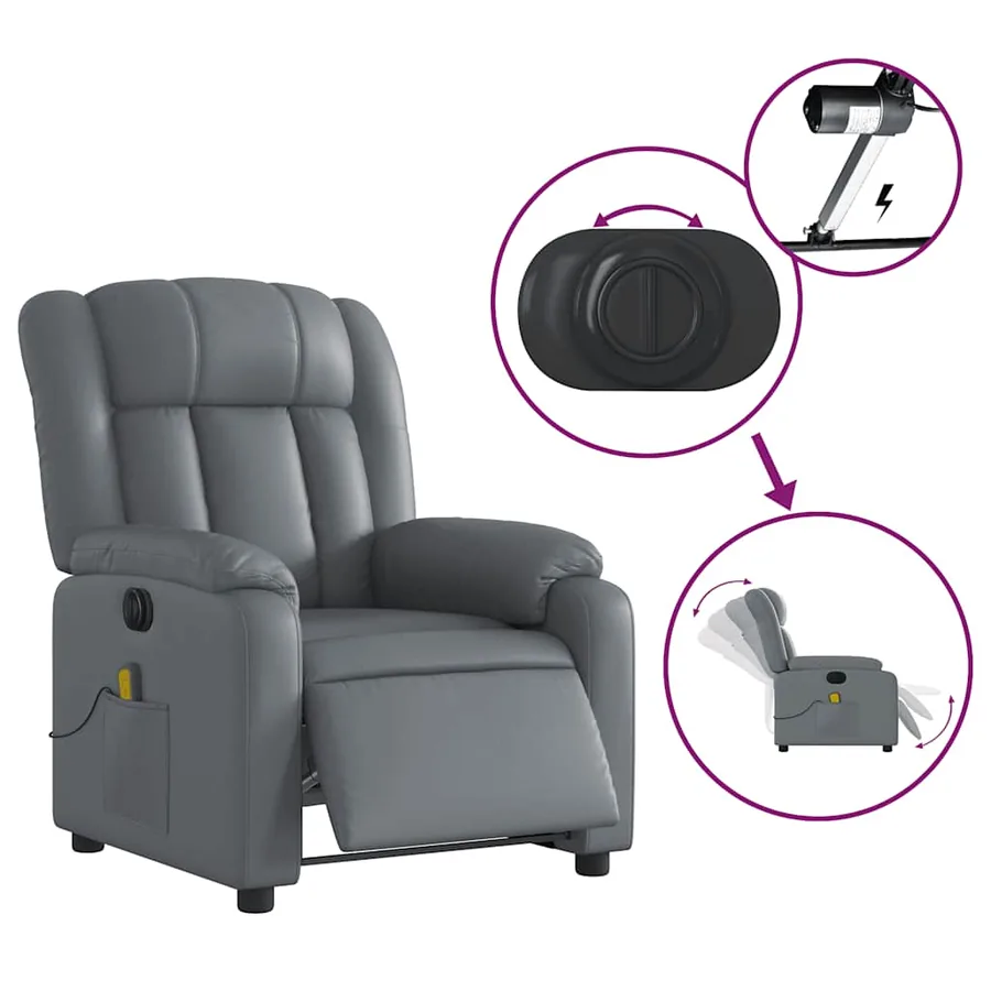 Fauteuil de massage inclinable électrique gris similicuir - 6