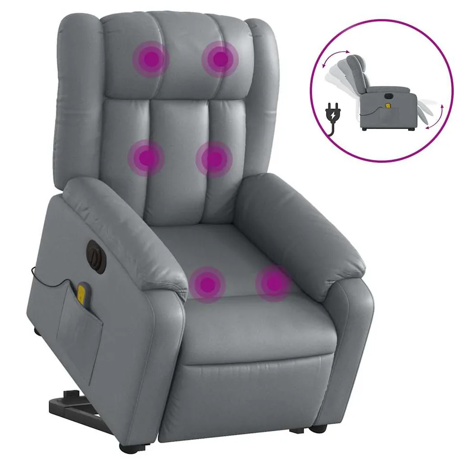 Fauteuil inclinable de massage électrique gris similicuir - 2