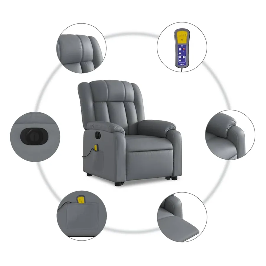 Fauteuil inclinable de massage électrique gris similicuir - 8