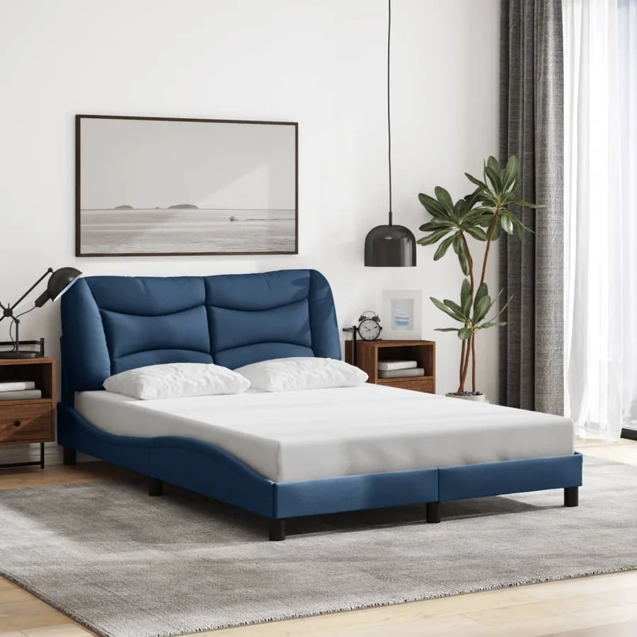 Cadre de lit avec LED sans matelas Hvar bleu 140x200 cm tissu - 4