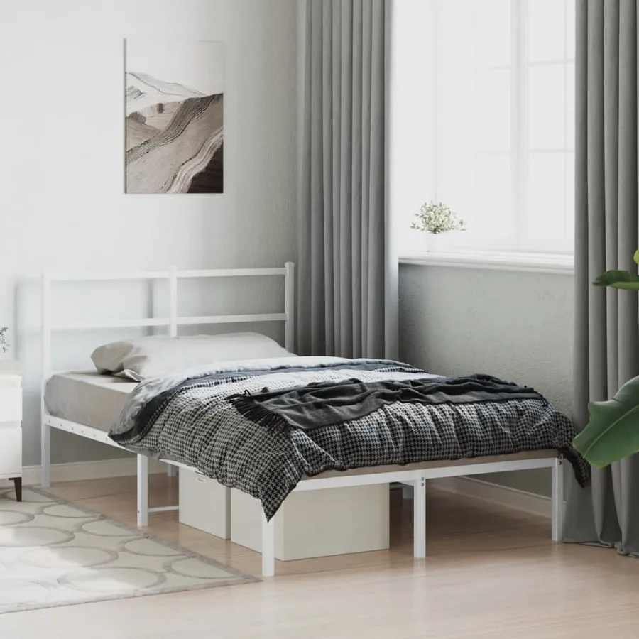 Cadre de lit métal sans matelas et tête de lit blanc 120x190 cm - 4