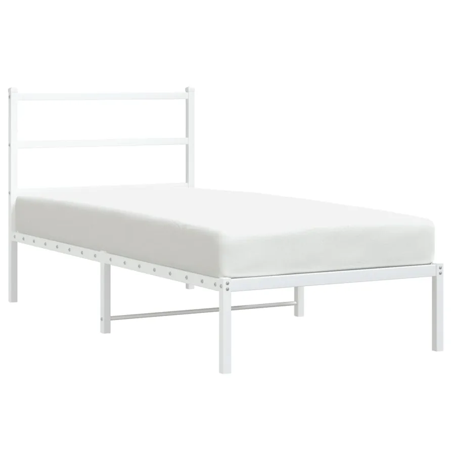 Cadre de lit métal sans matelas avec tête de lit blanc 90x200cm - 2
