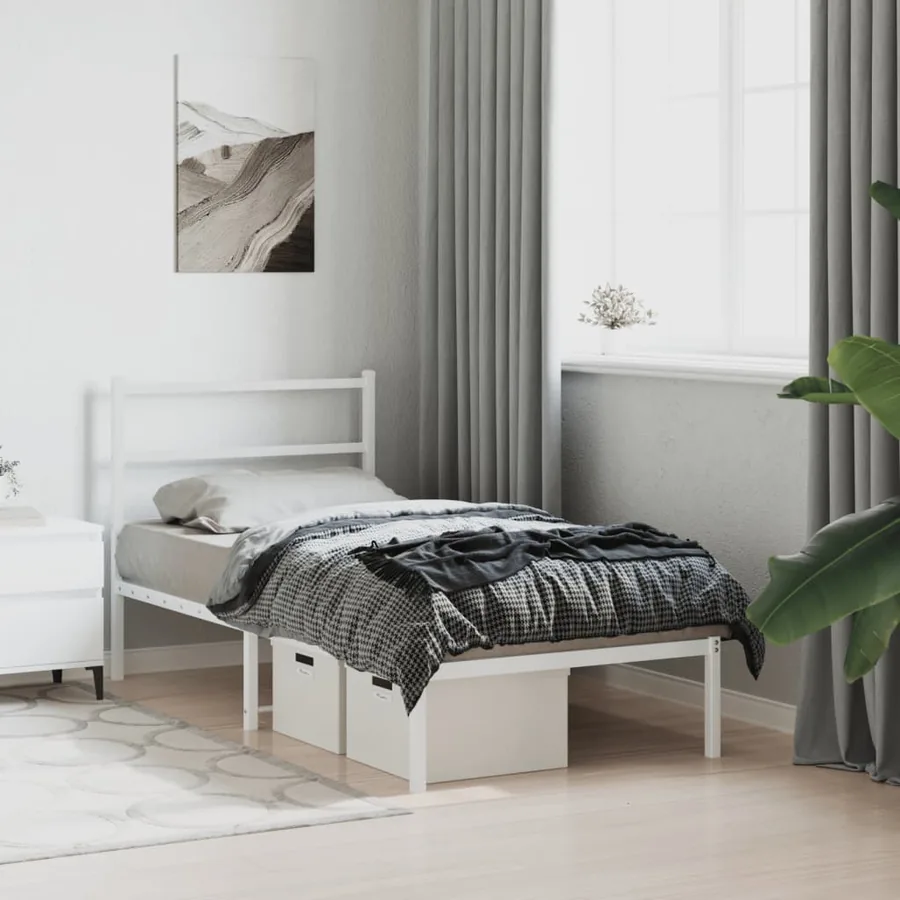 Cadre de lit métal sans matelas avec tête de lit blanc 90x200cm - 4