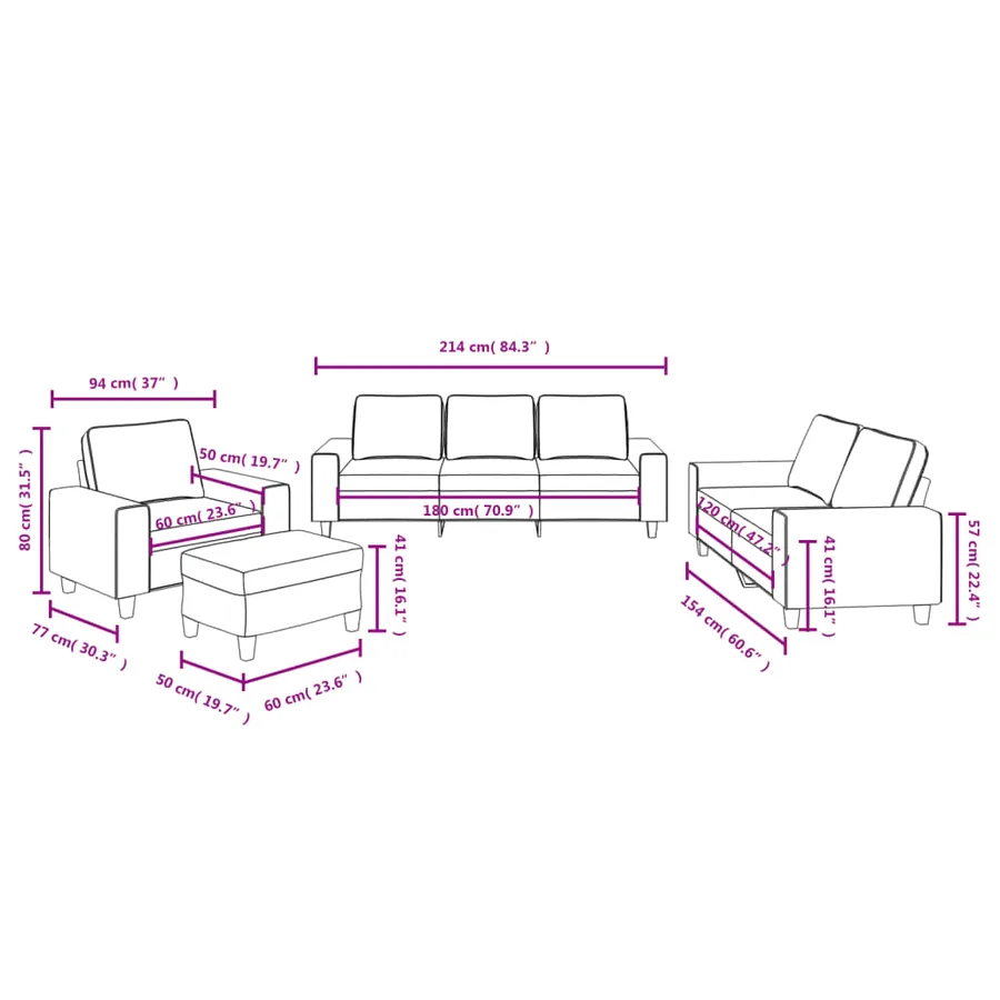 Ensemble de canapés 4 pcs jaune clair tissu - 10