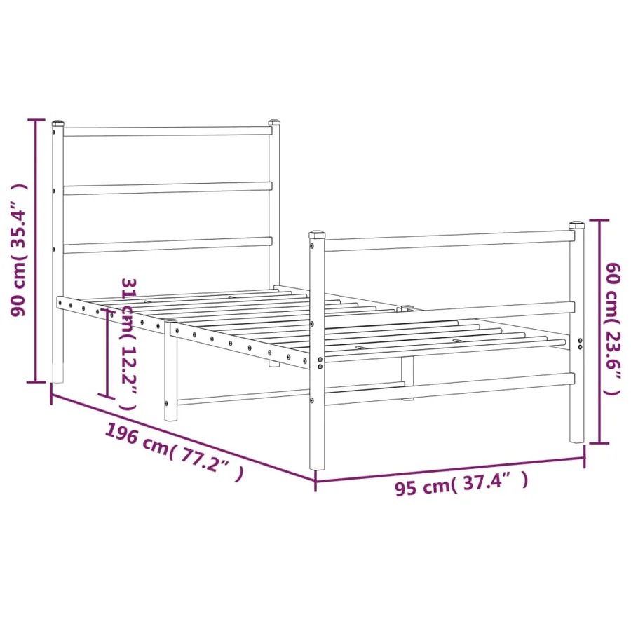 Cadre de lit métal sans matelas avec pied de lit blanc 90x190cm - 10