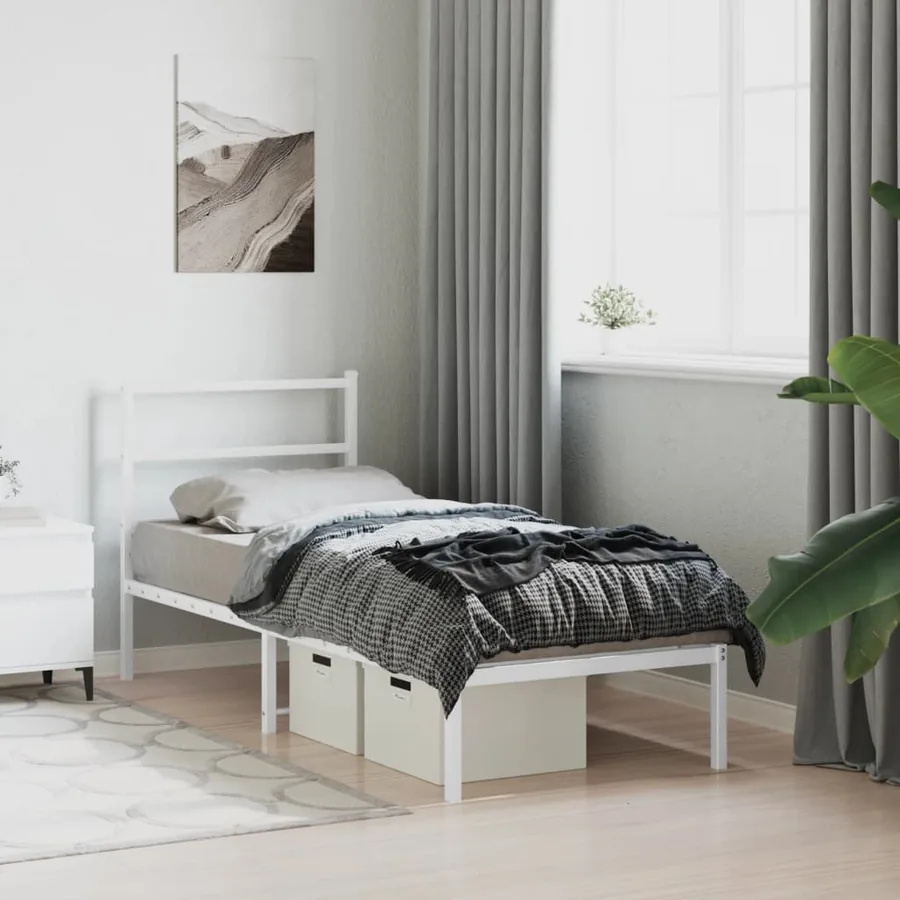 Cadre de lit métal sans matelas avec tête de lit blanc 80x200cm - 4