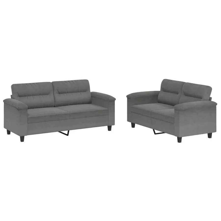 Ensemble de canapés 2 pcs coussins gris foncé tissu microfibre - 2