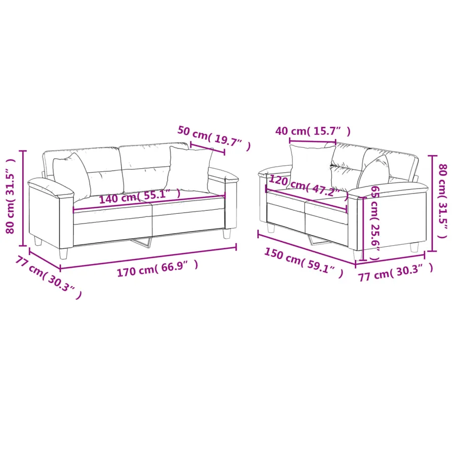 Ensemble de canapés 2 pcs coussins Gris foncé Tissu microfibre - 8