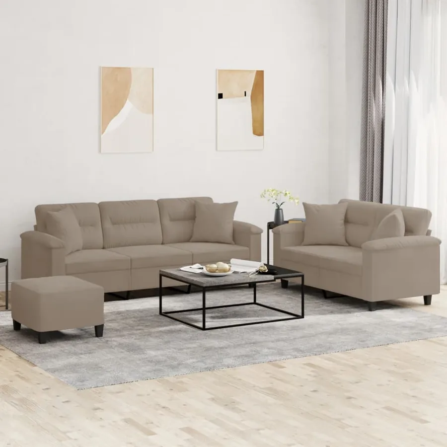 Ensemble de canapés 3 pcs avec coussins Taupe Tissu microfibre
