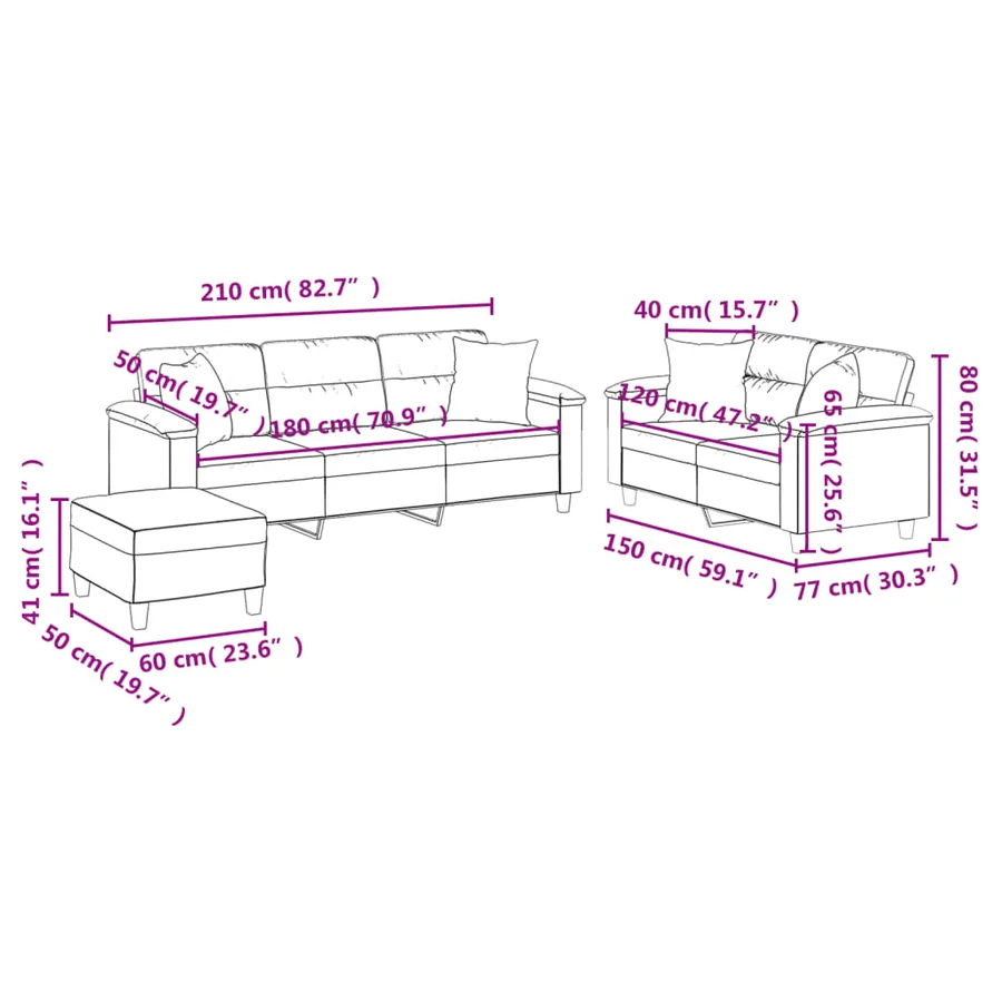 Ensemble de canapés 3 pcs avec coussins Taupe Tissu microfibre - 10