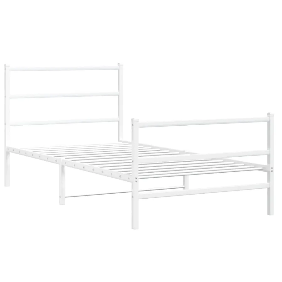 Cadre de lit métal sans matelas et pied de lit blanc 100x190 cm - 3