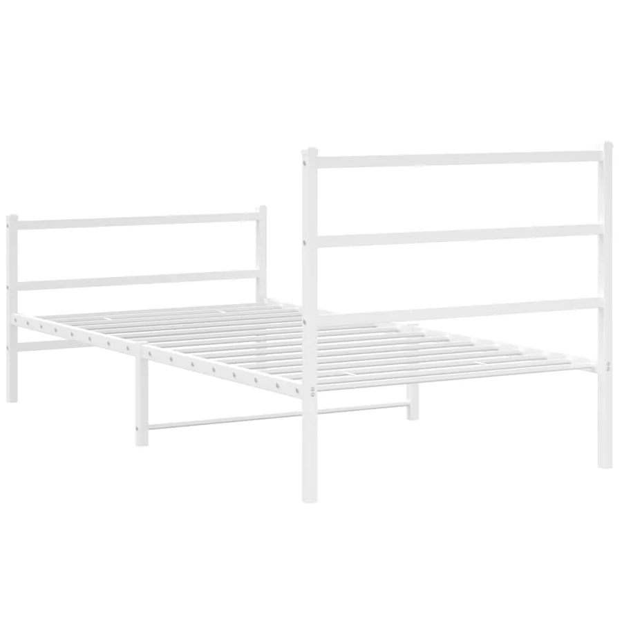 Cadre de lit métal sans matelas et pied de lit blanc 100x190 cm - 7