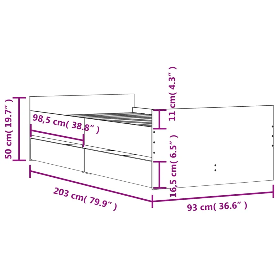 Cadre de lit avec tiroirs sans matelas sonoma gris 90x200 cm - 11