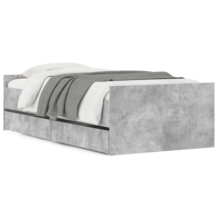 Cadre de lit avec tiroirs sans matelas gris béton 90x200 cm - 2