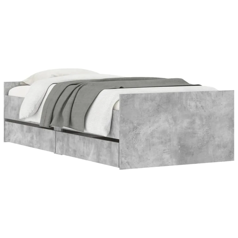 Cadre de lit avec tiroirs sans matelas gris béton 90x200 cm - 3