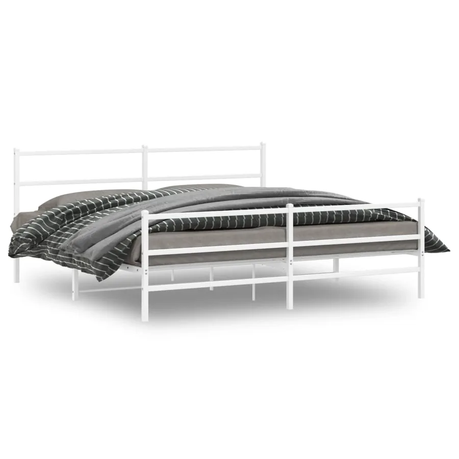 Cadre de lit métal sans matelas et pied de lit blanc 200x200 cm - 2