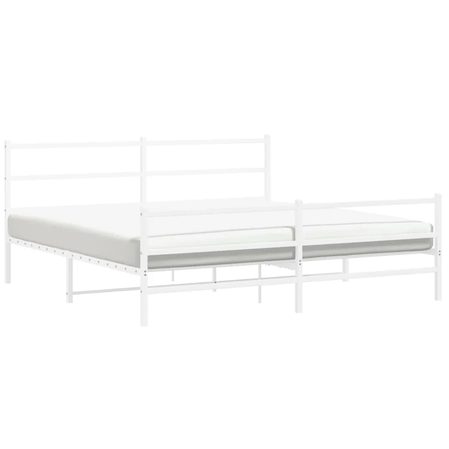 Cadre de lit métal sans matelas et pied de lit blanc 200x200 cm - 4