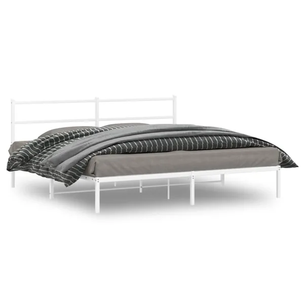Cadre de lit métal sans matelas et tête de lit blanc 180x200 cm