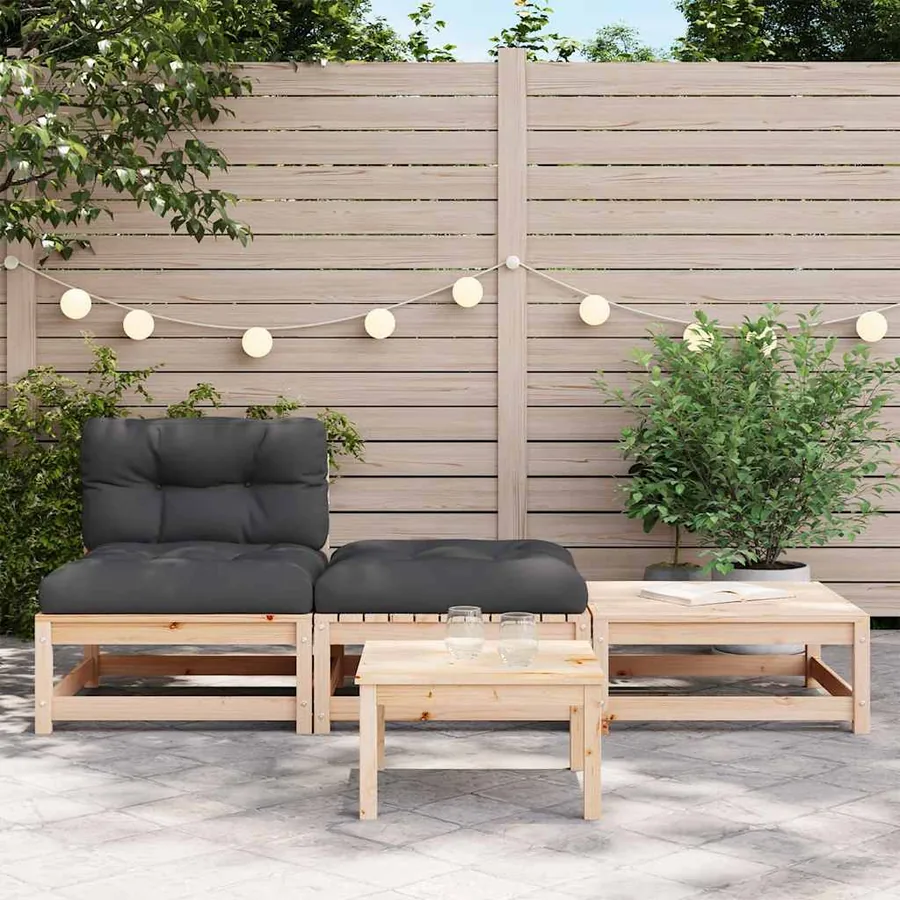 Canapé de jardin sans accoudoirs avec coussins et repose-pieds - 3