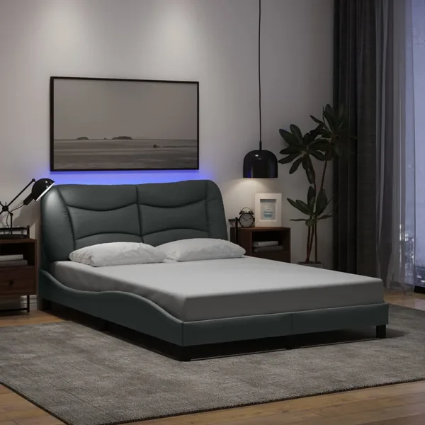 Cadre de lit avec LED sans matelas Hvar gris clair 140x200 cm tissu
