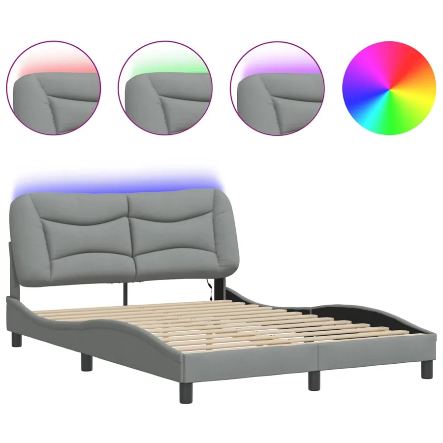 Cadre de lit avec LED sans matelas Hvar gris clair 140x200 cm tissu - 2
