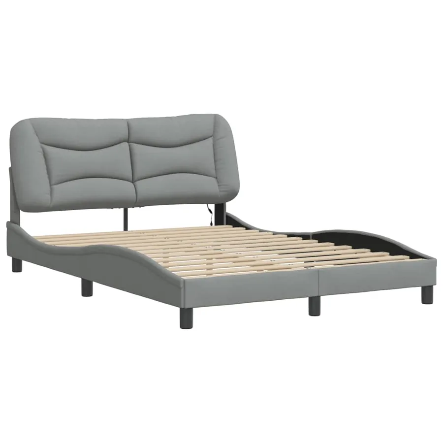 Cadre de lit avec LED sans matelas Hvar gris clair 140x200 cm tissu - 3