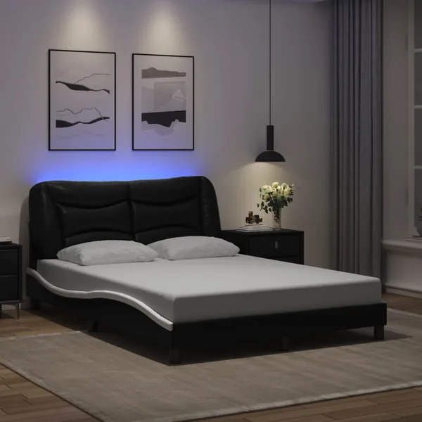 Cadre de lit avec LED sans matelas Hvar noir et blanc 140x200 cm