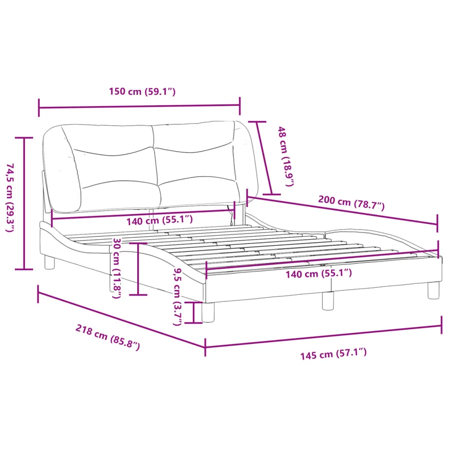 Cadre de lit avec LED sans matelas Hvar noir et blanc 140x200 cm - 17