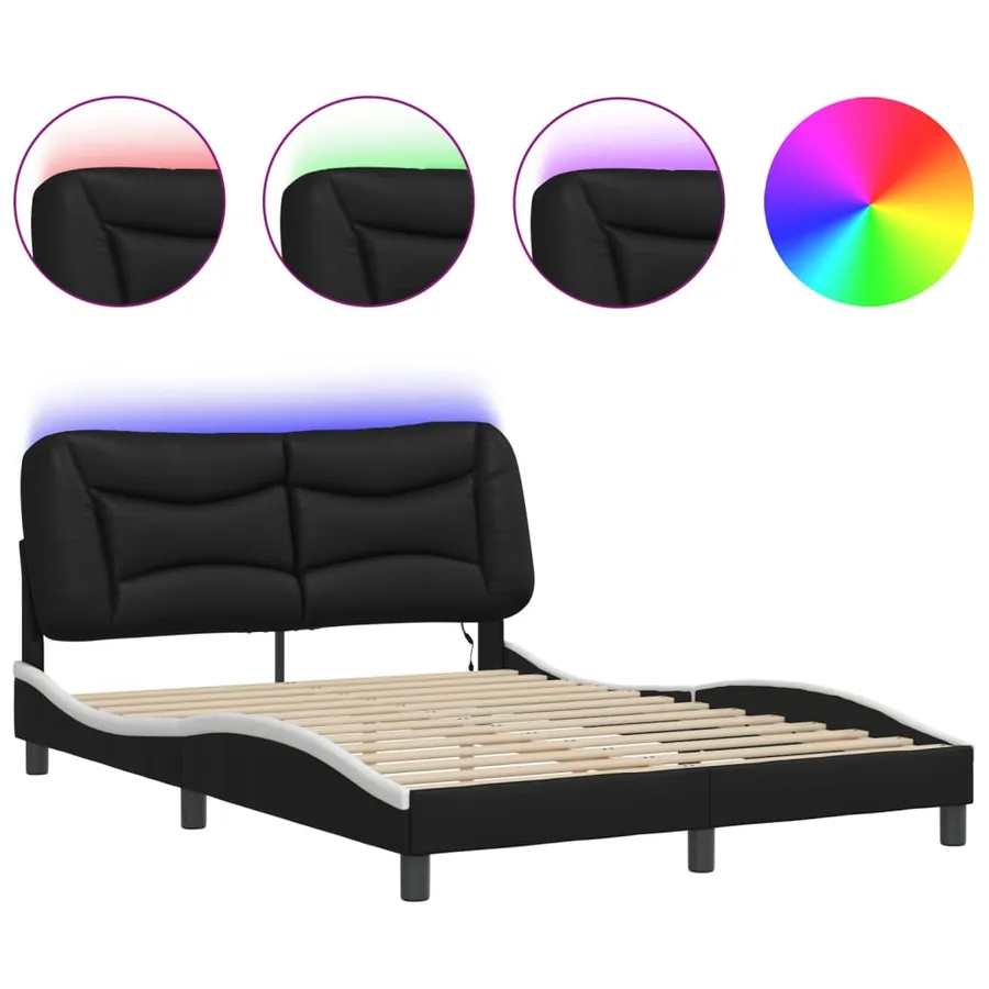 Cadre de lit avec LED sans matelas Hvar noir et blanc 140x200 cm - 2