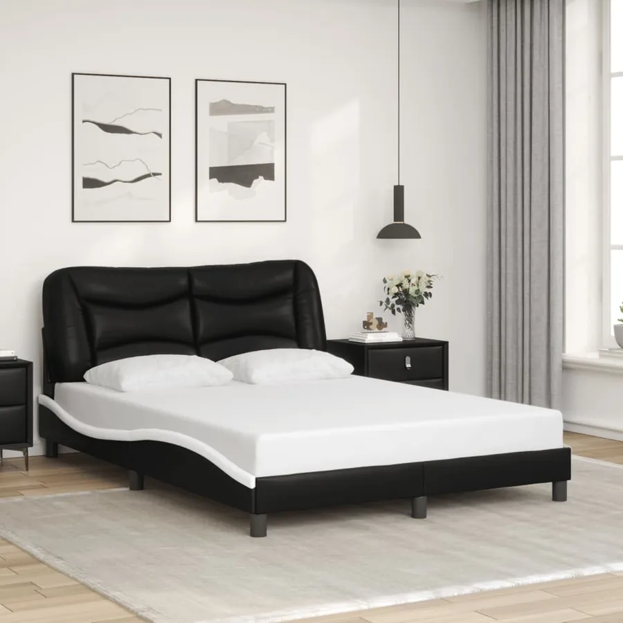 Cadre de lit avec LED sans matelas Hvar noir et blanc 140x200 cm - 4