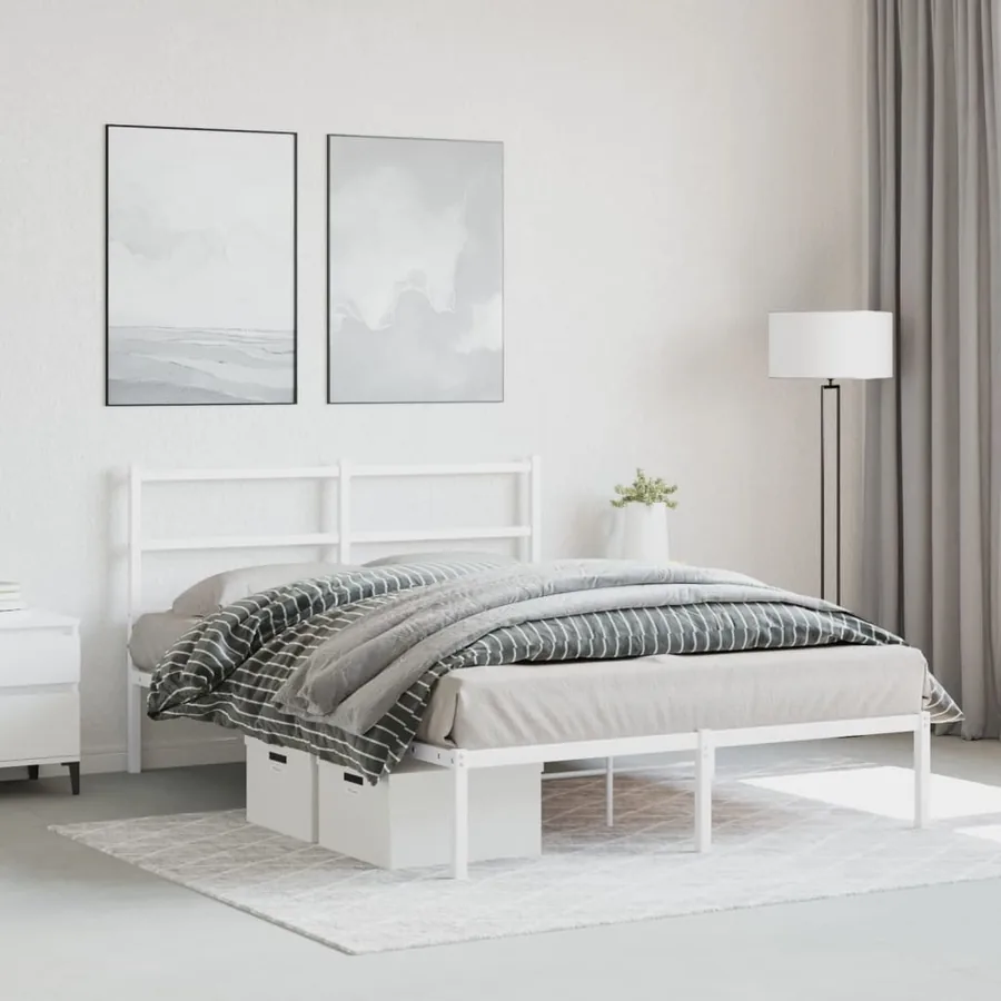Cadre de lit métal sans matelas et tête de lit blanc 135x190 cm - 4