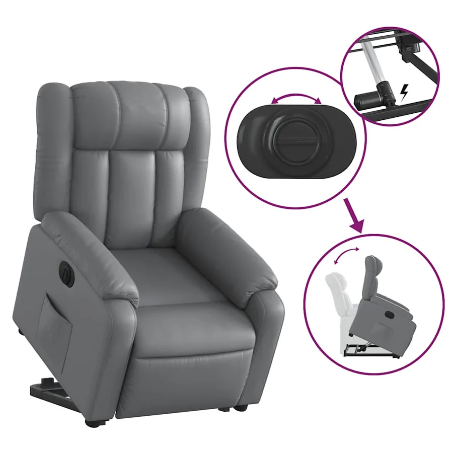 Fauteuil inclinable électrique gris similicuir - 11