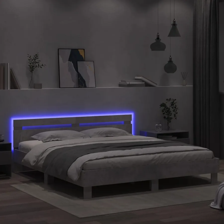 Cadre de lit avec LED sans matelas gris béton 180x200 cm - 4