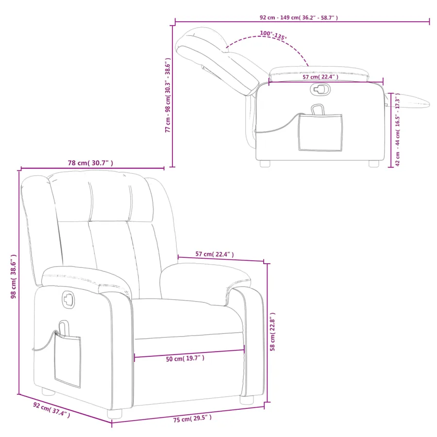 Fauteuil de massage inclinable noir similicuir - 12