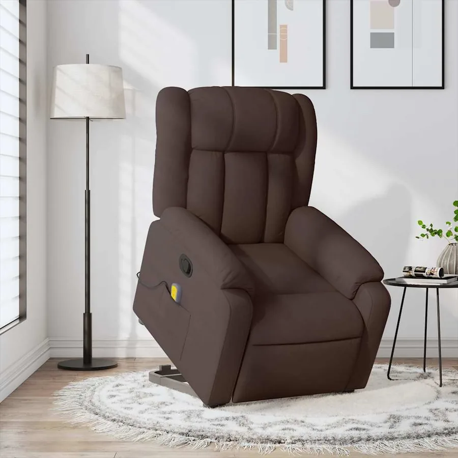 Fauteuil inclinable de massage Marron foncé Tissu - 15