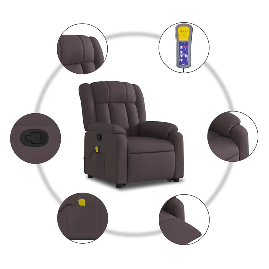 Fauteuil inclinable de massage Marron foncé Tissu - 8