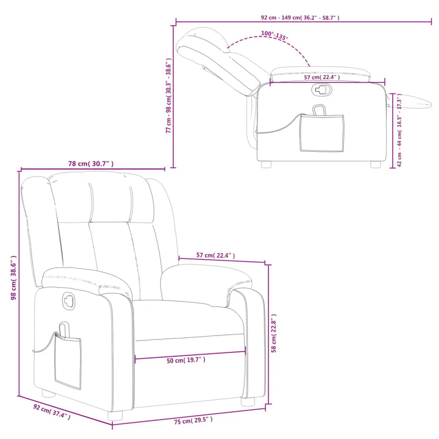 Fauteuil inclinable de massage noir tissu - 12
