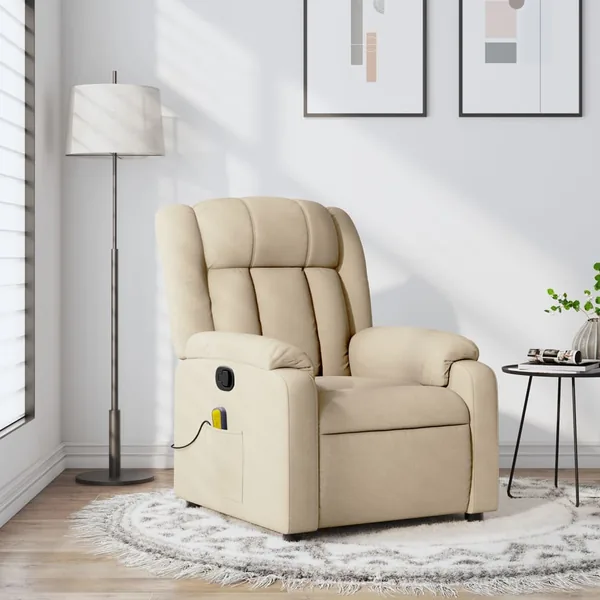 Fauteuil inclinable de massage crème tissu