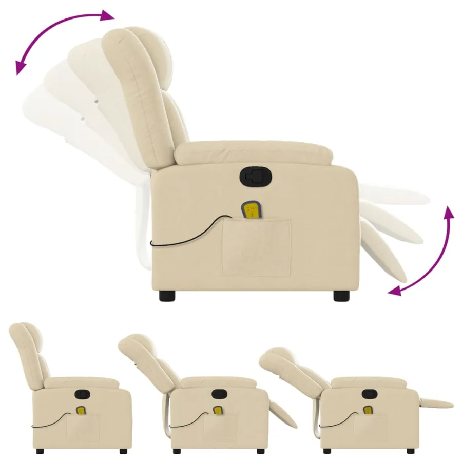 Fauteuil inclinable de massage crème tissu - 5